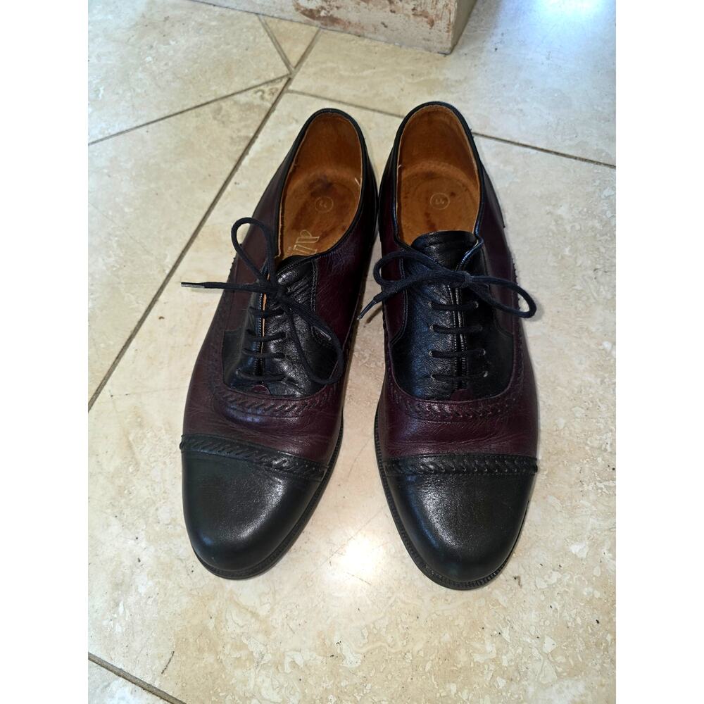 EUC Vintage Alka‎ black and burgundy leather cap toe lace up oxfords sz 44/ 10.5